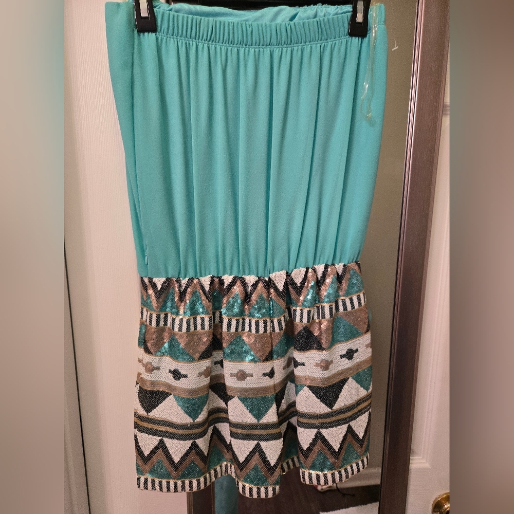 Tube Top turquoise mosaic pattern sequin rumper